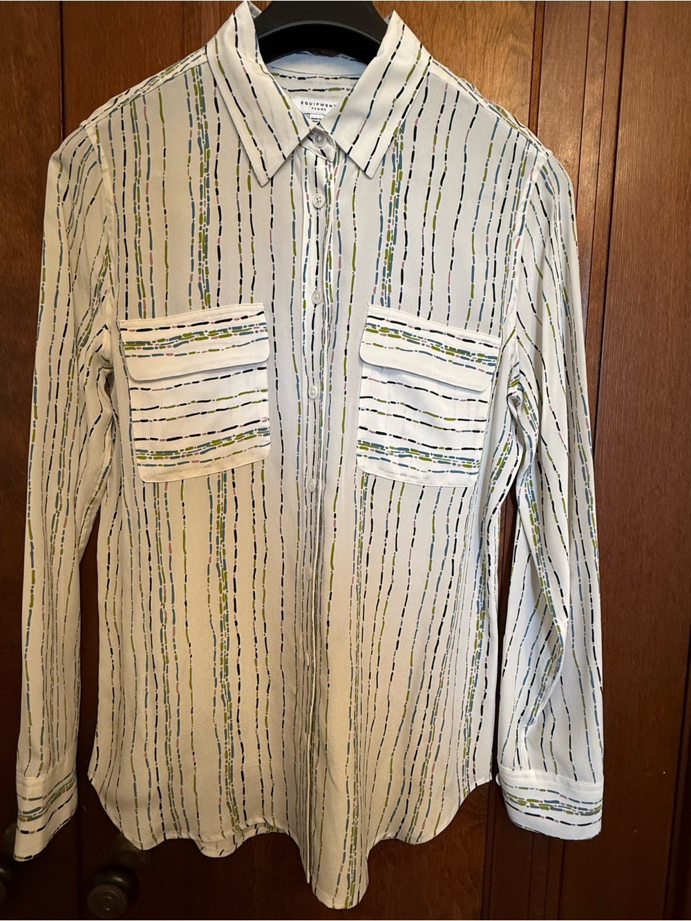 Equipment Femme 100% Silk Button Down Blouse Abstract Stripe Print Size M